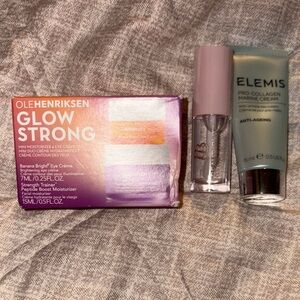 Ole Henriksen Glow Strong Set with a lip gloss and Elemis pro collagen cream